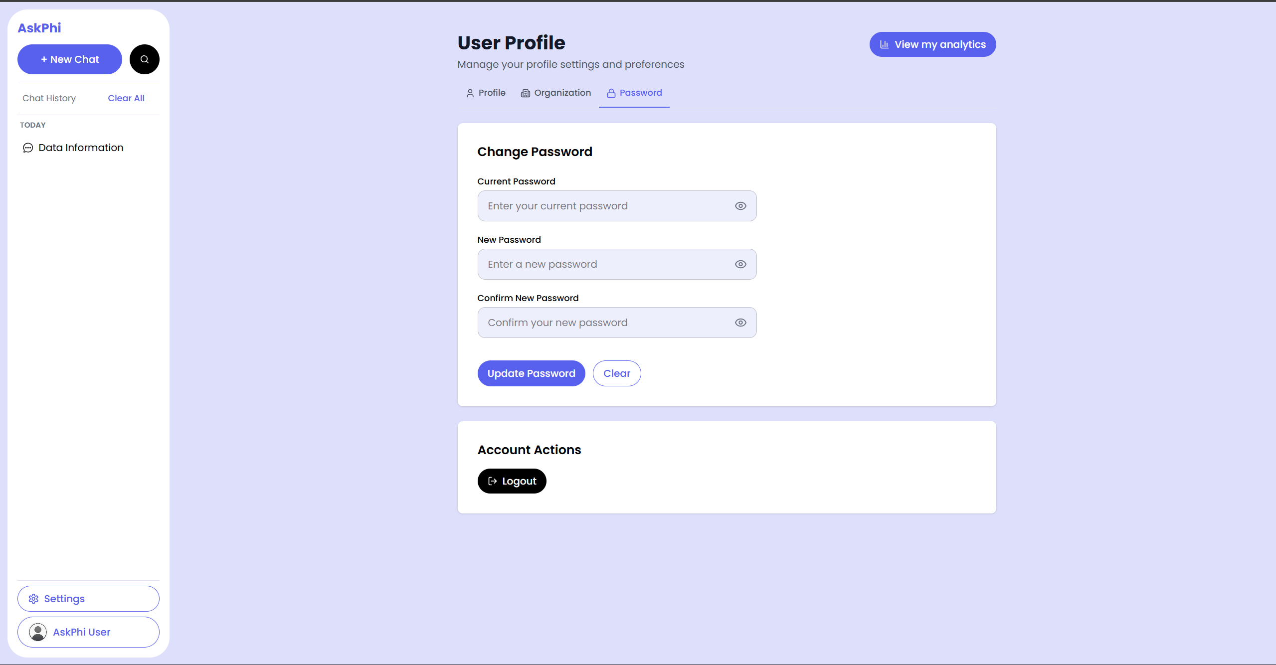 placeholder: Change password form