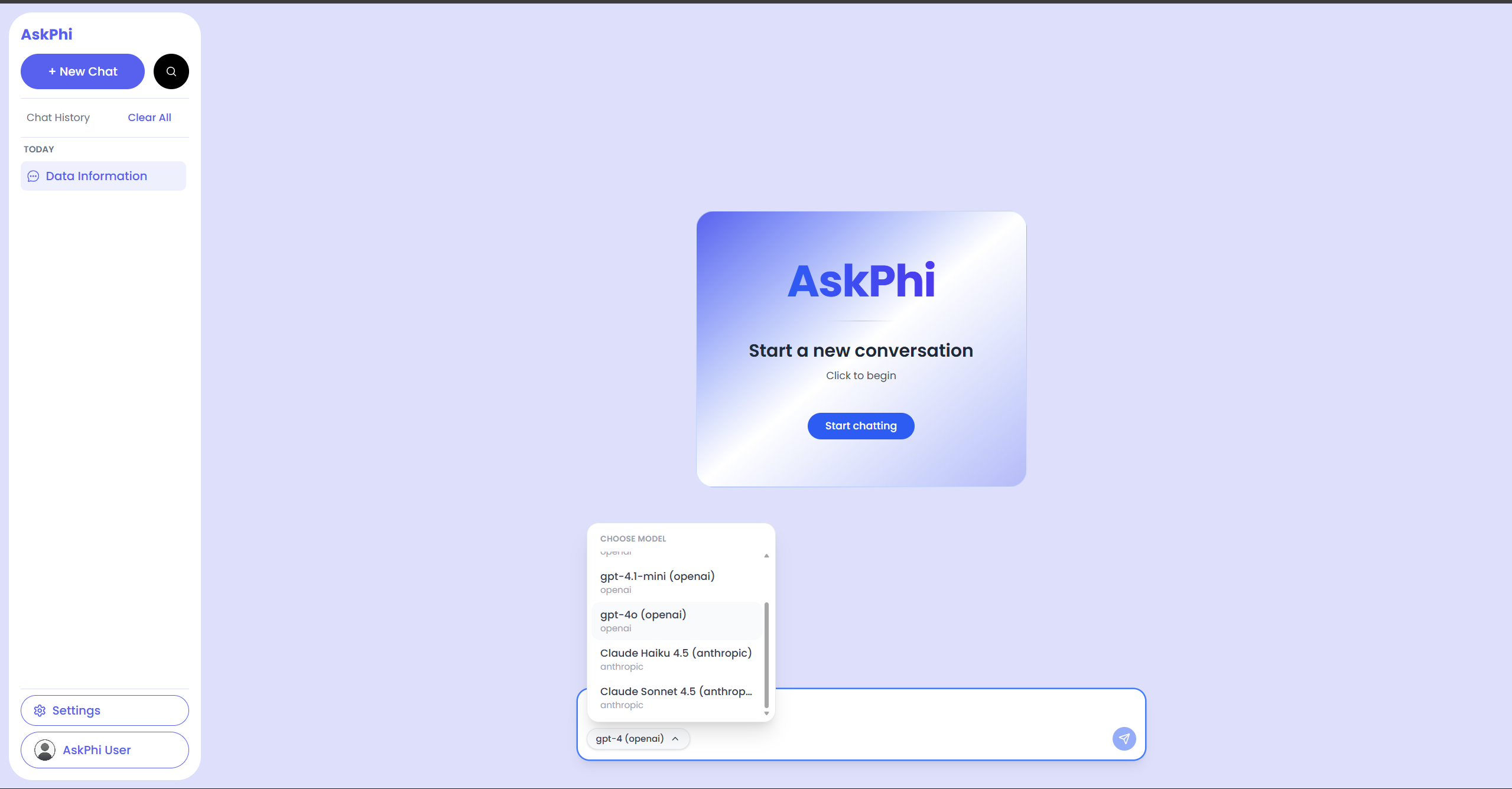 placeholder: chat showing a user question and an AI reply with a bar chart